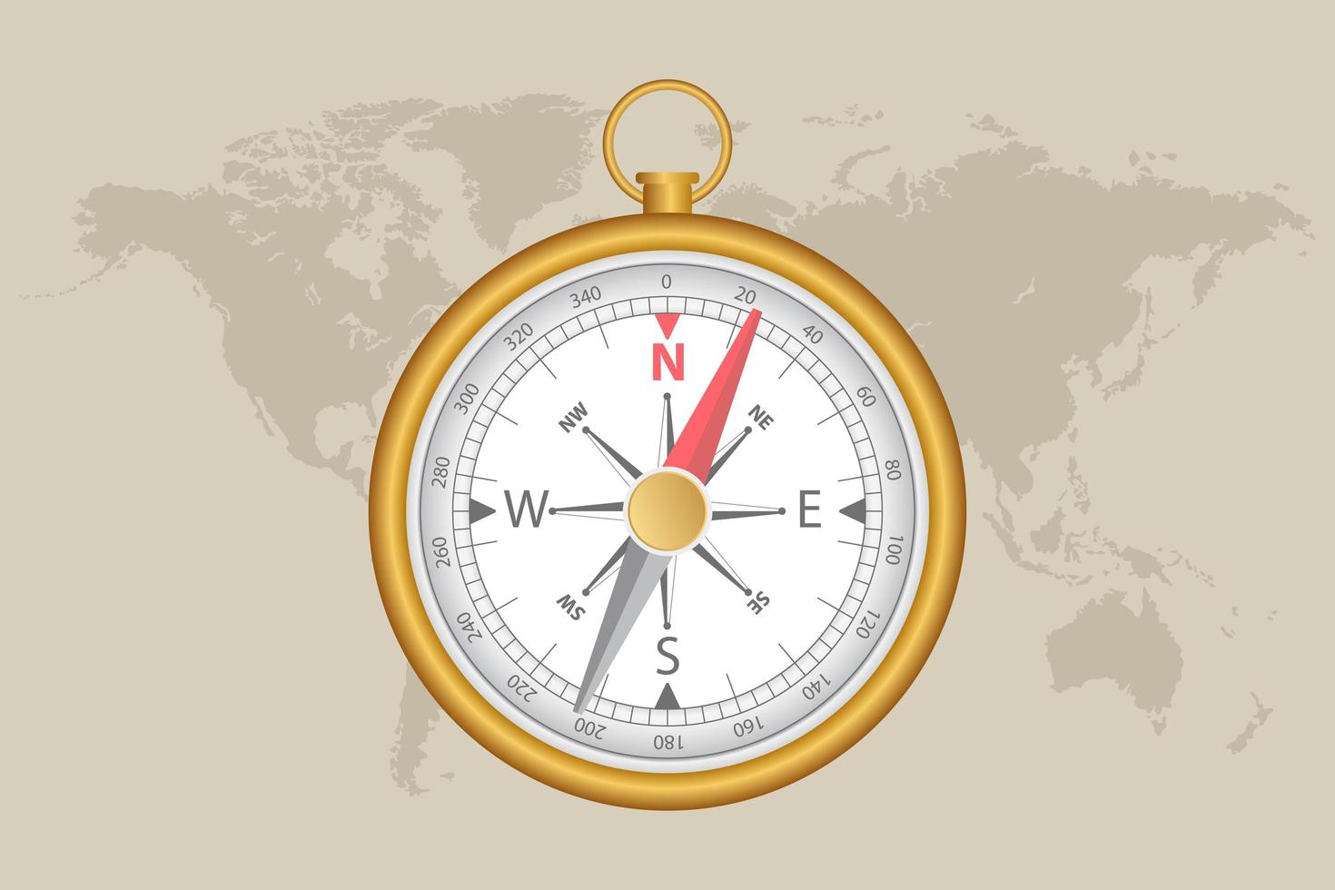 World map and magnetic compass  vector
