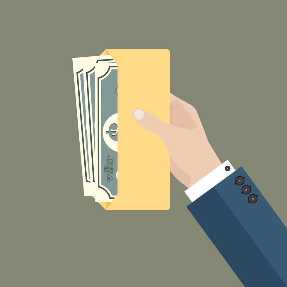 Business man hand holding envelope with money vector