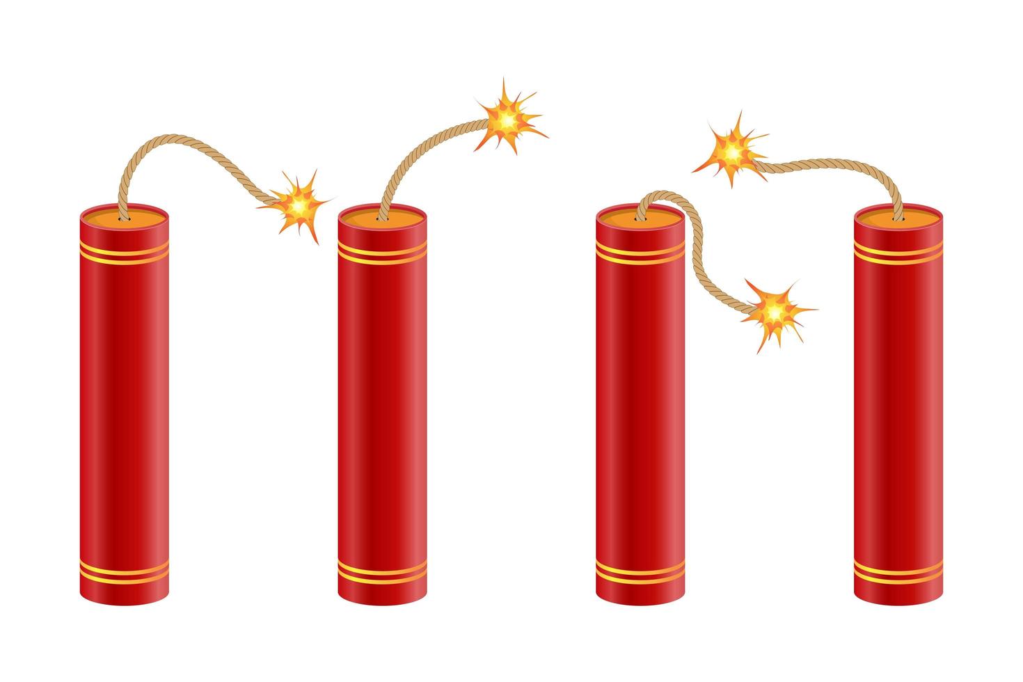 Dynamite with burning fuse set vector