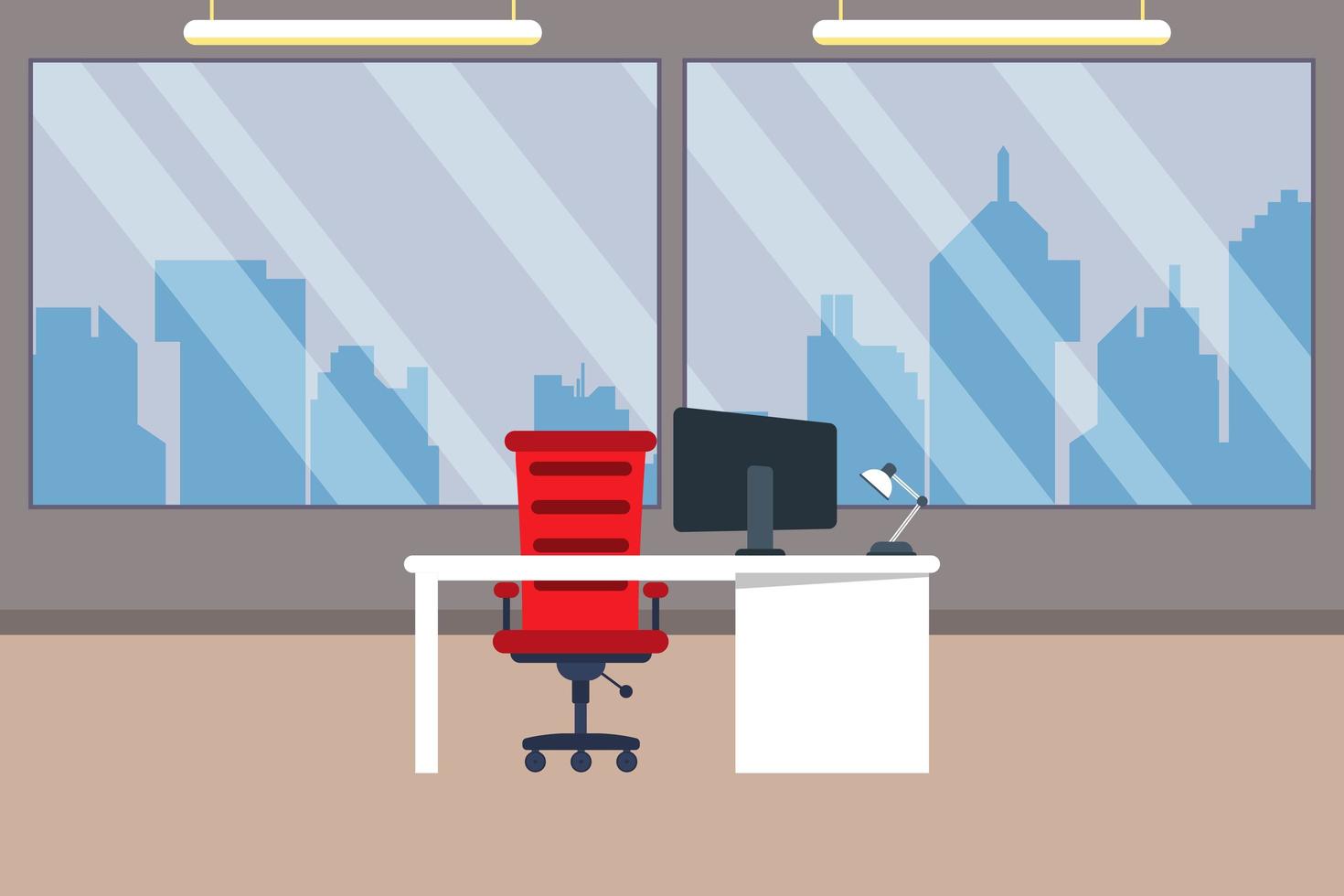 Creative office workplace with big windows vector