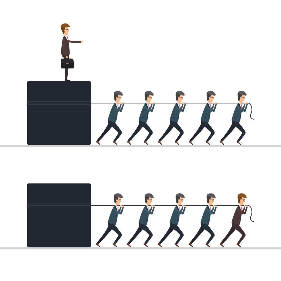 Business men pulling boss and cube vector