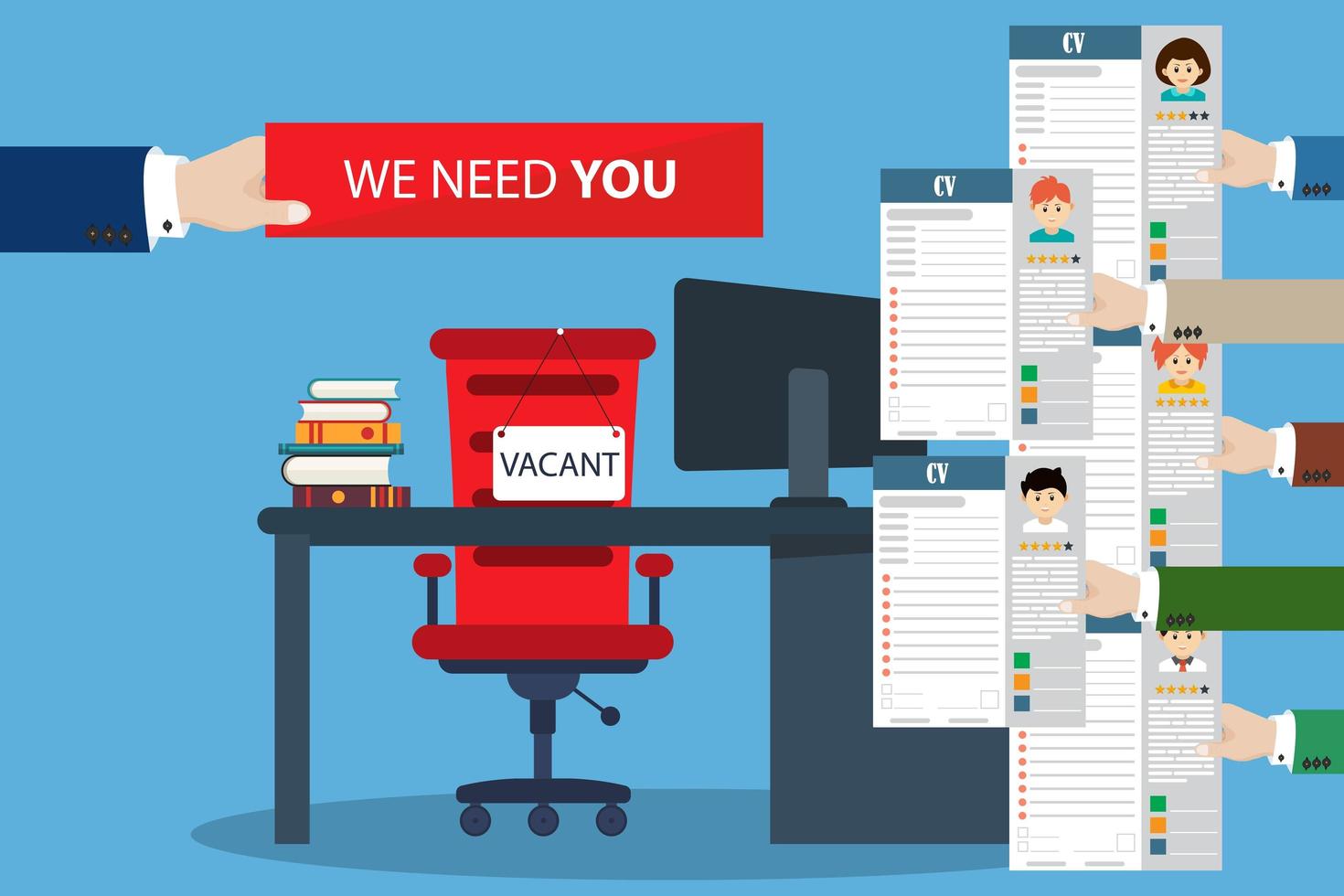 Recruitment poster with resumes and we need you sign vector