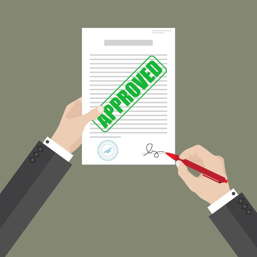 Business man signing approved document vector