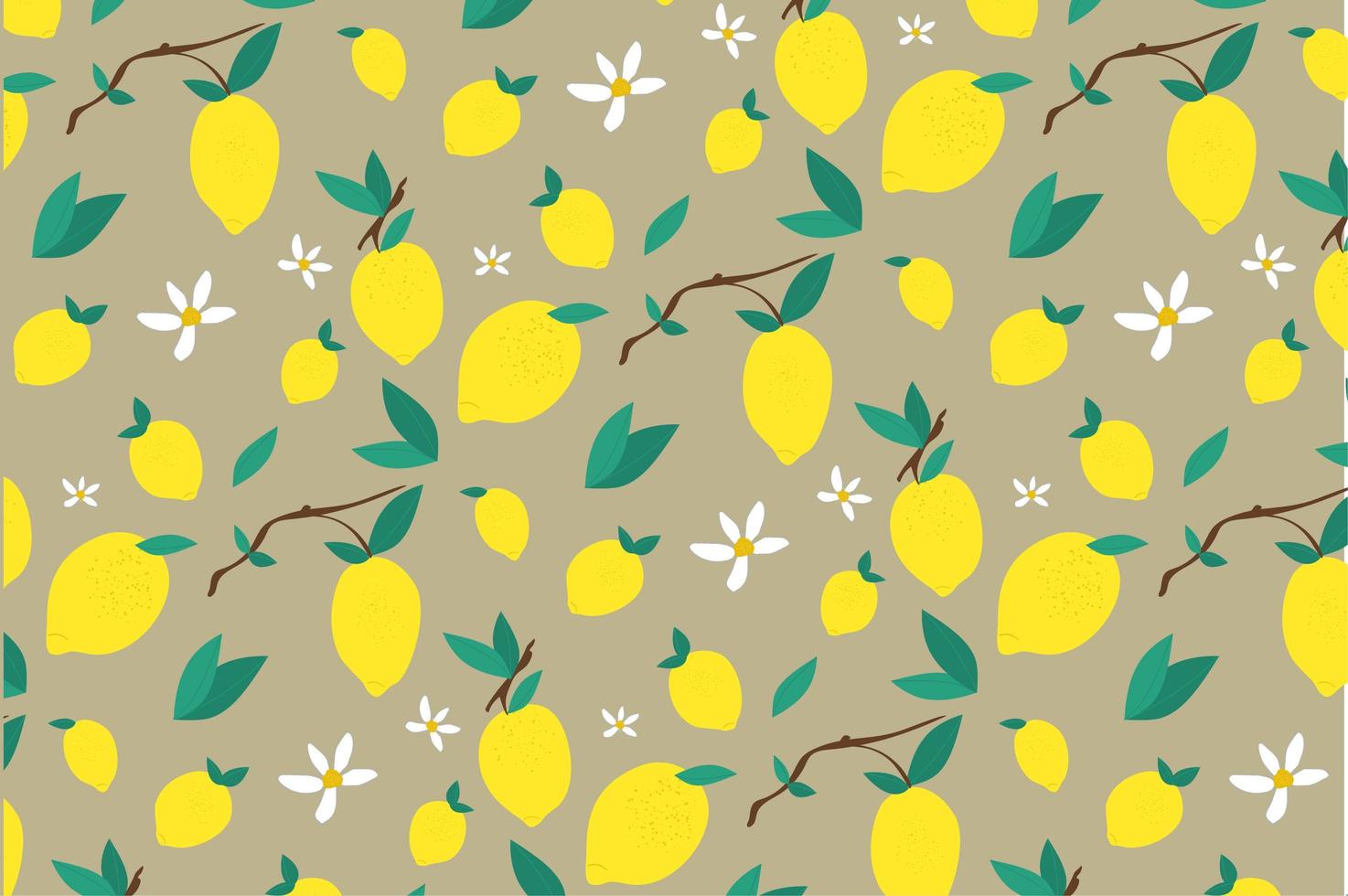 Lemon and Leaf Flower Pattern  vector