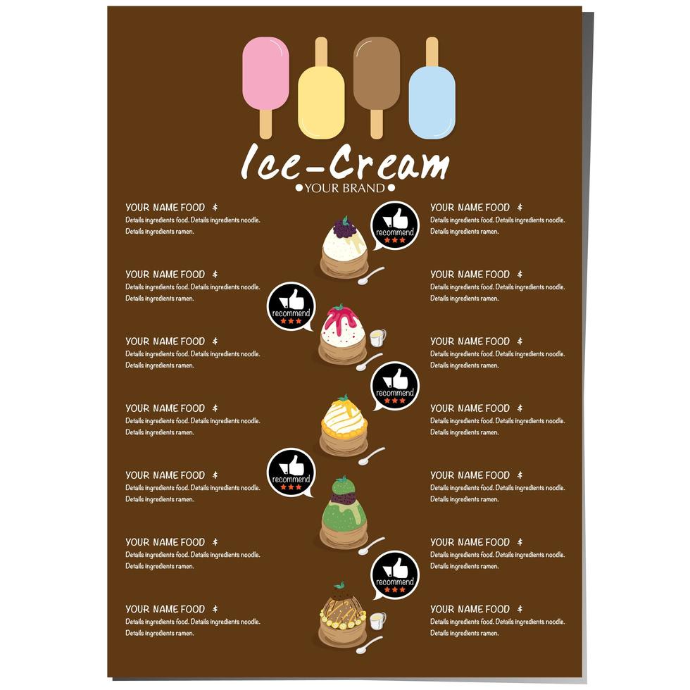 Ice cream menu template vector