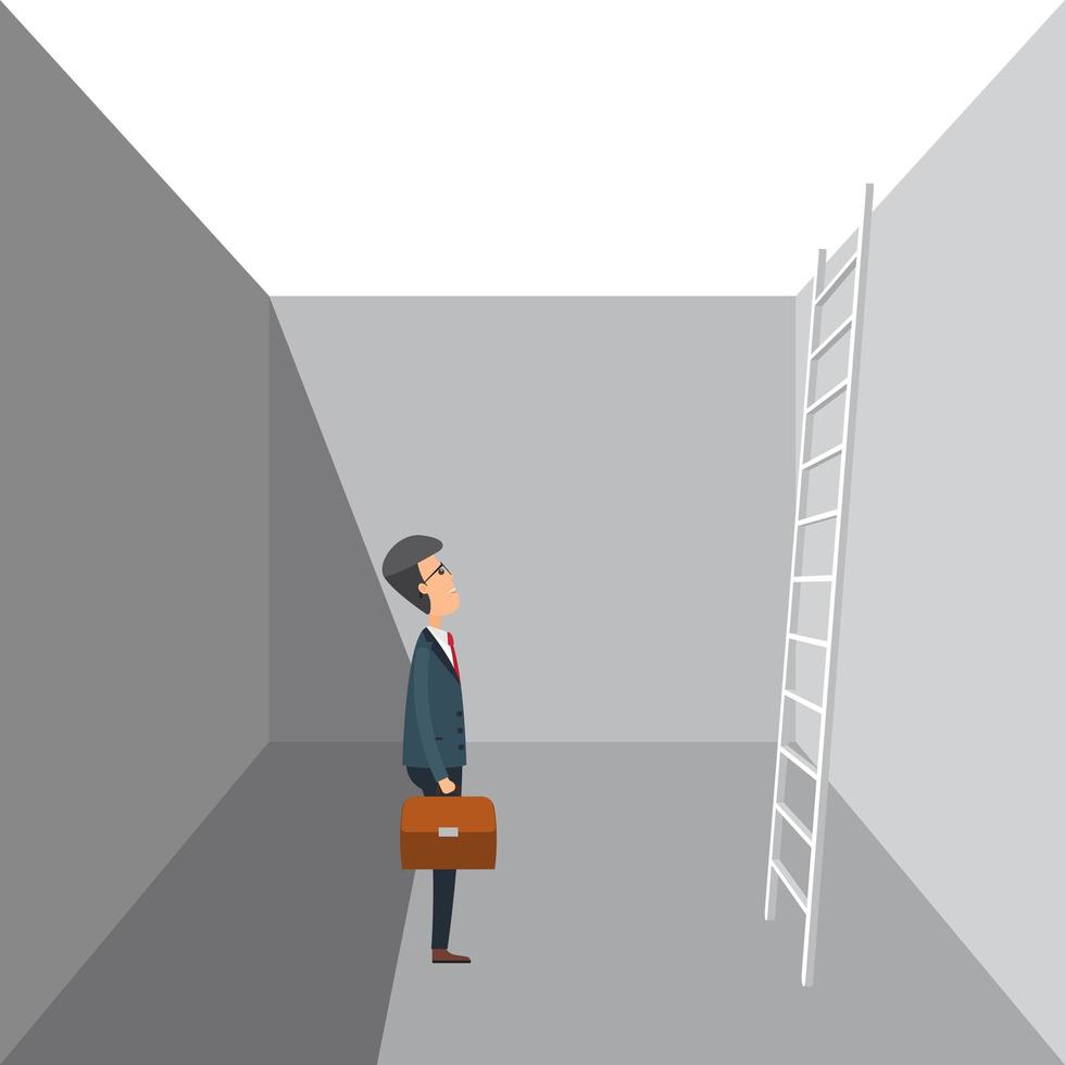 Business Man Looking Up at Ladder in Hole vector