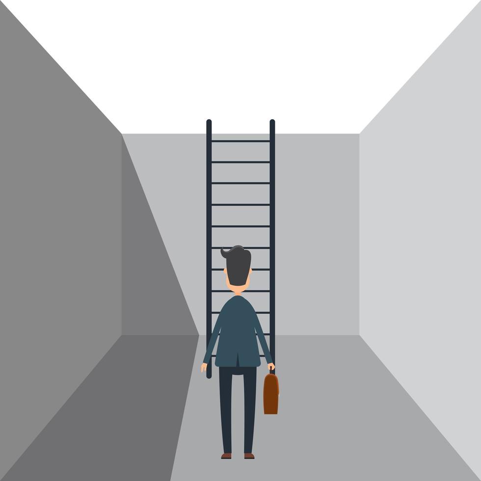 Business Man Standing in Hole with Ladder vector