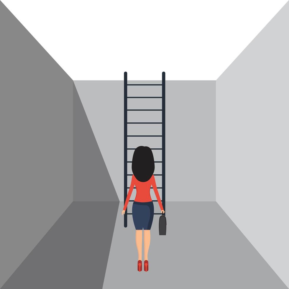 Business Woman Standing in Hole with Ladder vector