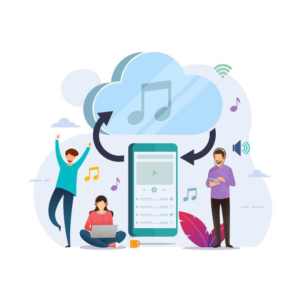 Smartphone streaming music with cloud storage vector