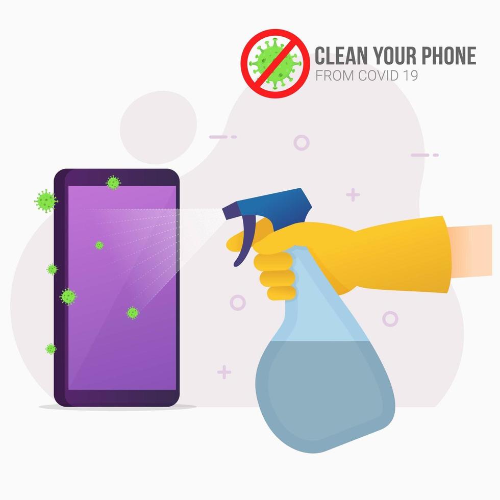 Spraying disinfectant on smartphone for prevention vector