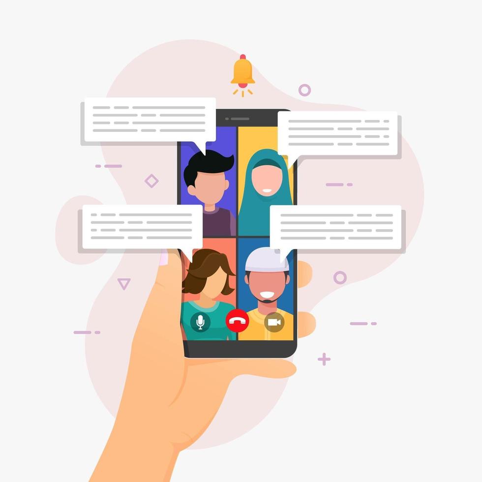 aplicación de videollamada grupal en teléfono inteligente vector