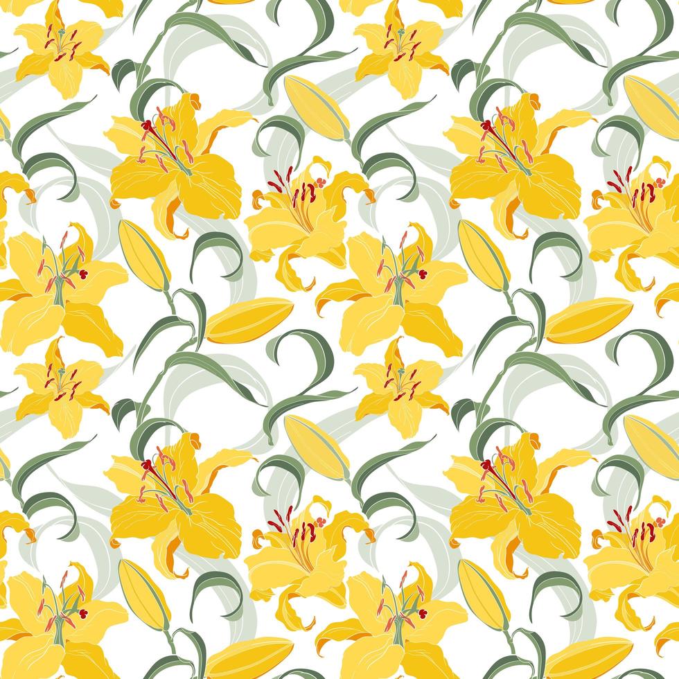 Floral seamless pattern with yellow lilies vector