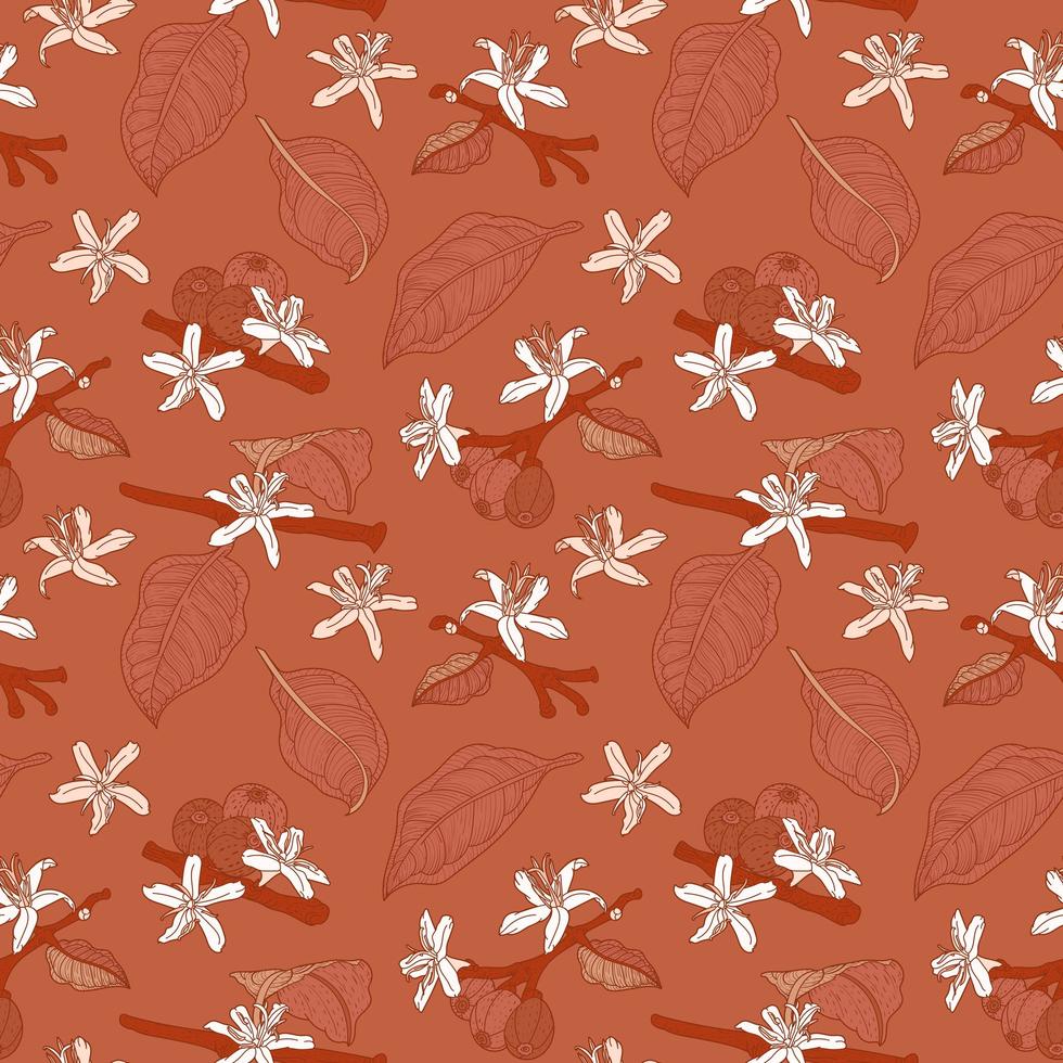 Flowering coffee branch in seamless pattern vector