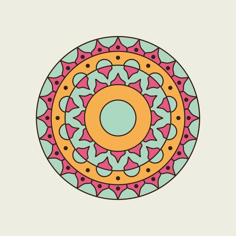 Pink, Green and Orange Pointed and Round Mandala vector