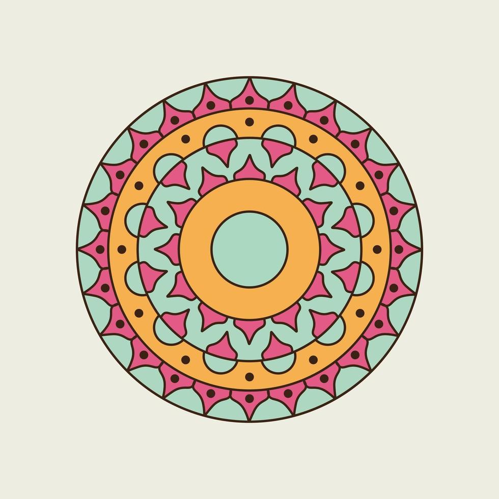 Mandala rosa, verde y naranja puntiaguda y redonda vector