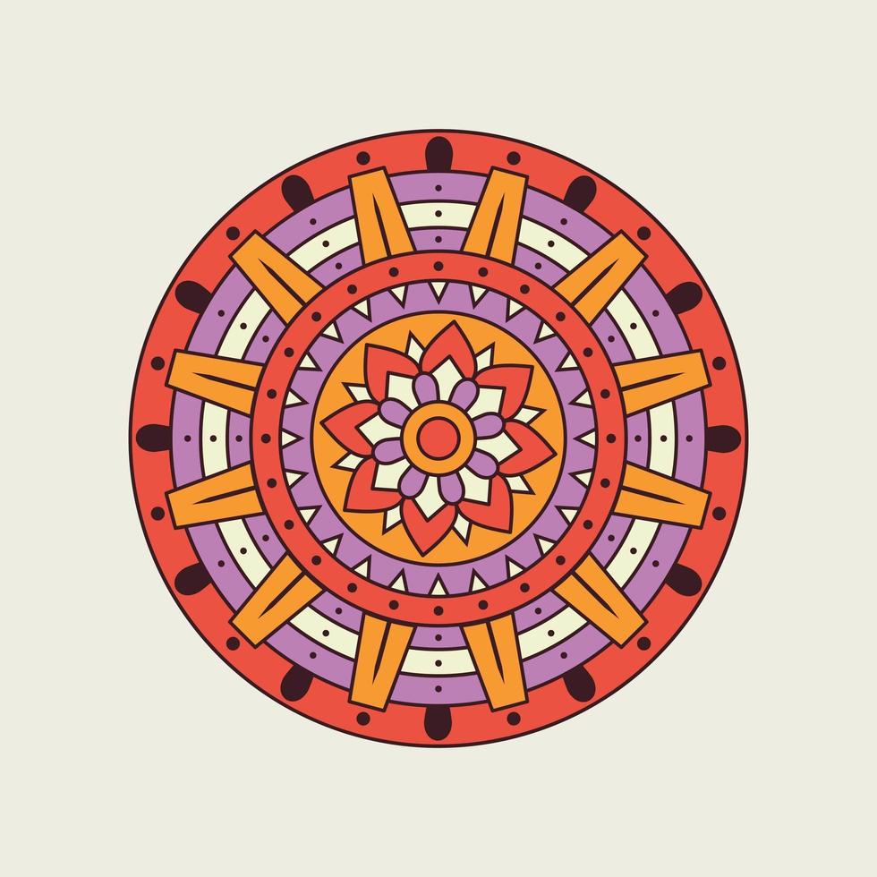 Purple and Orange Mandala with Floral Center vector