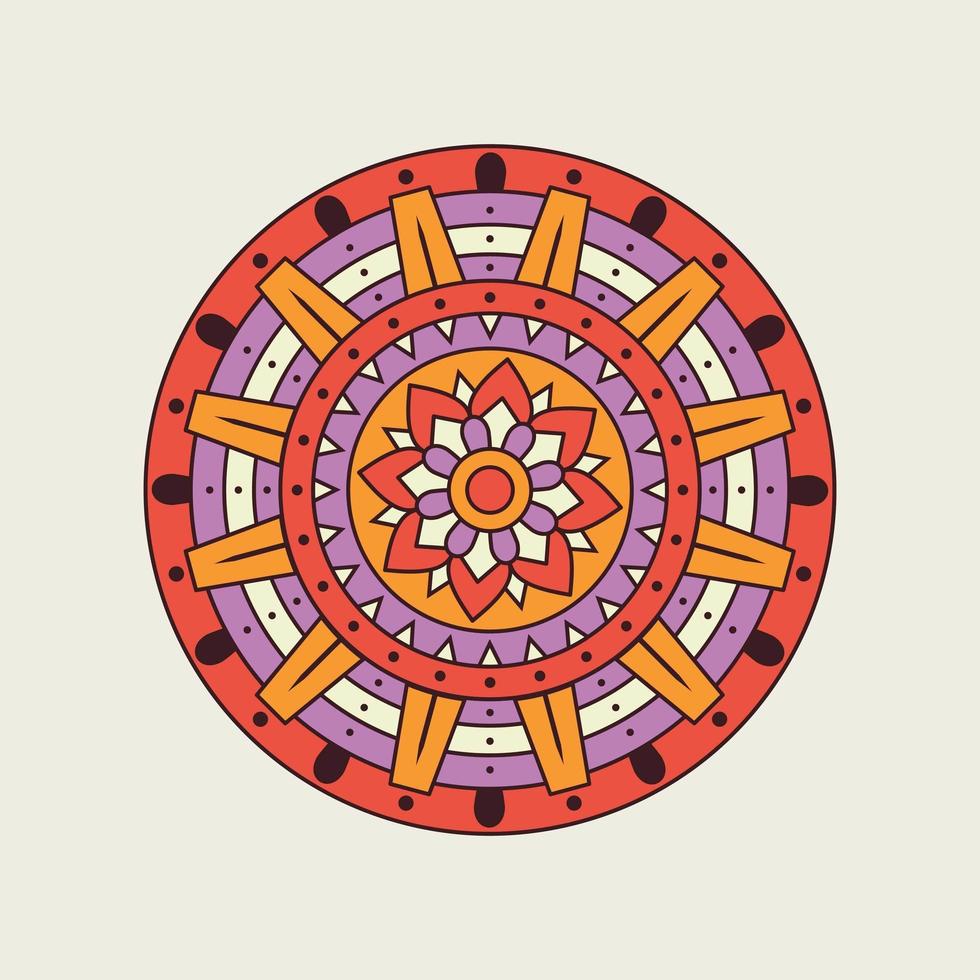 mandala morado y naranja con centro floral vector