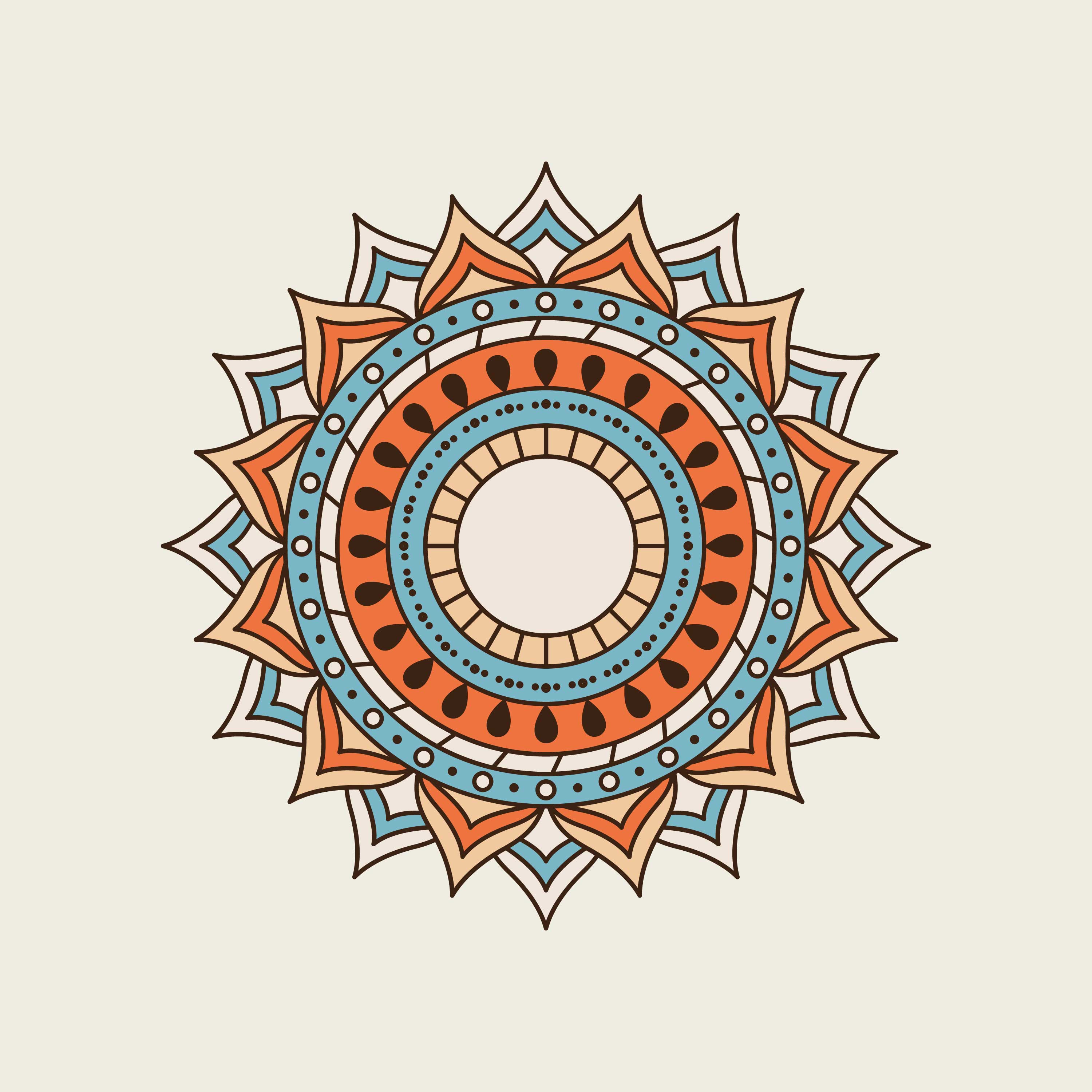 blaues und orangefarbenes Mandala mit Loch in der Mitte ...