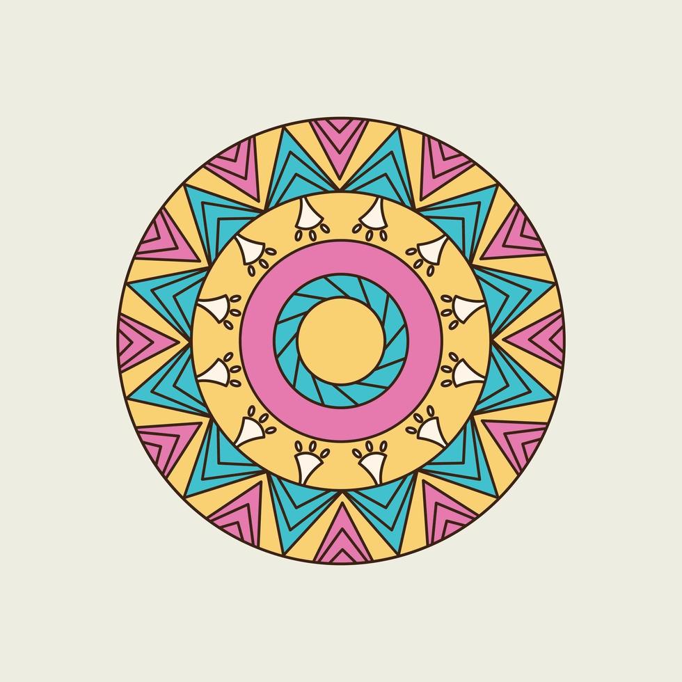 Pink, Yellow and Blue Filled Triangle Mandala vector