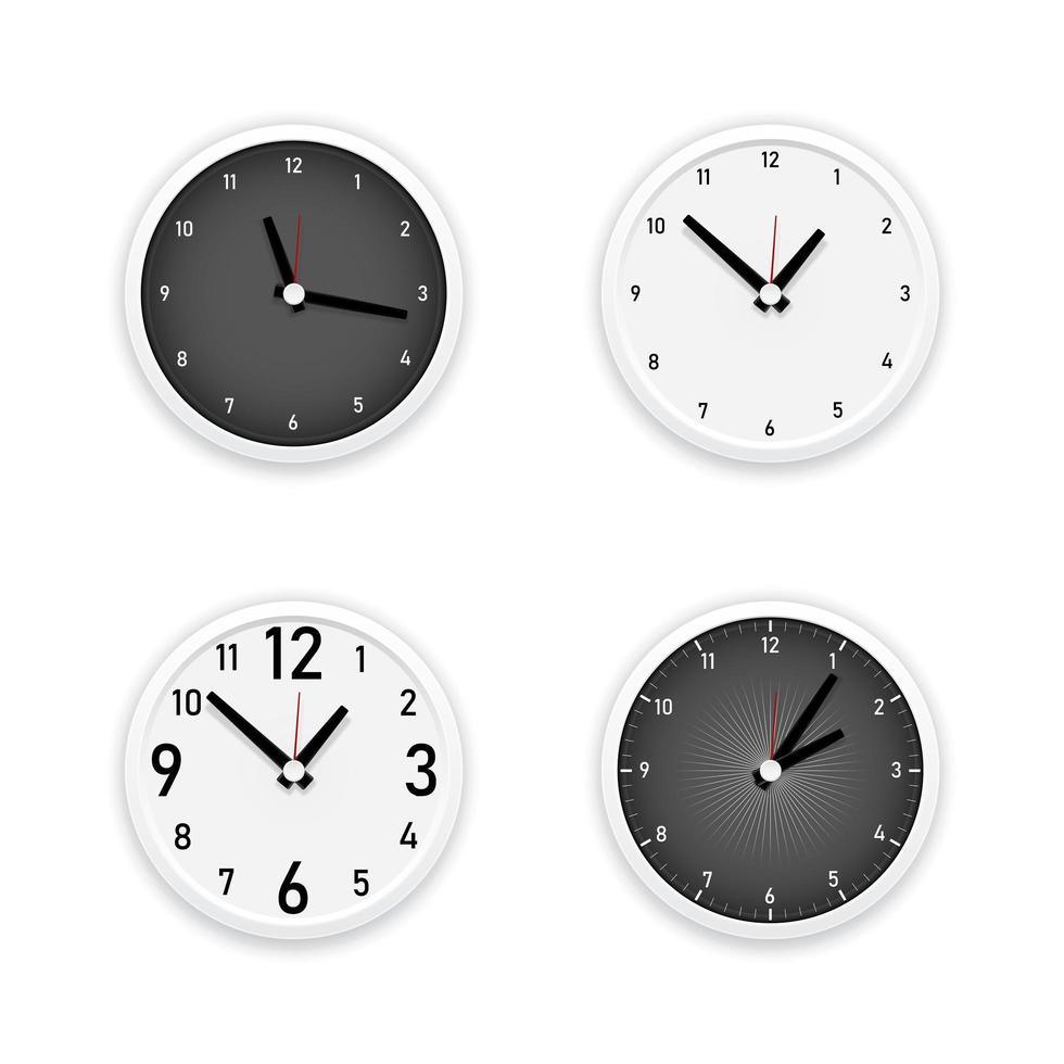 Realistic white and black wall clock set vector