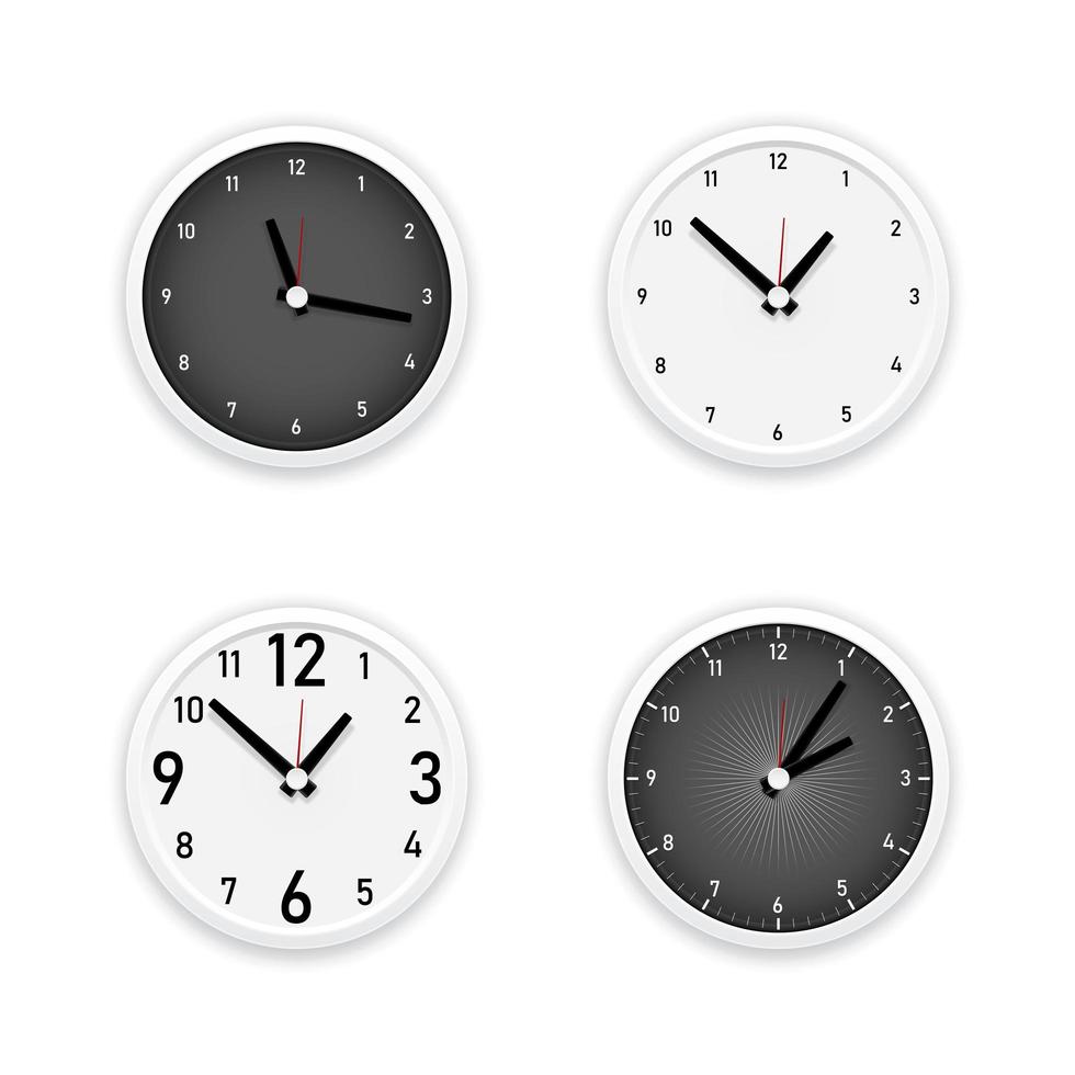 juego de reloj de pared blanco y negro realista vector