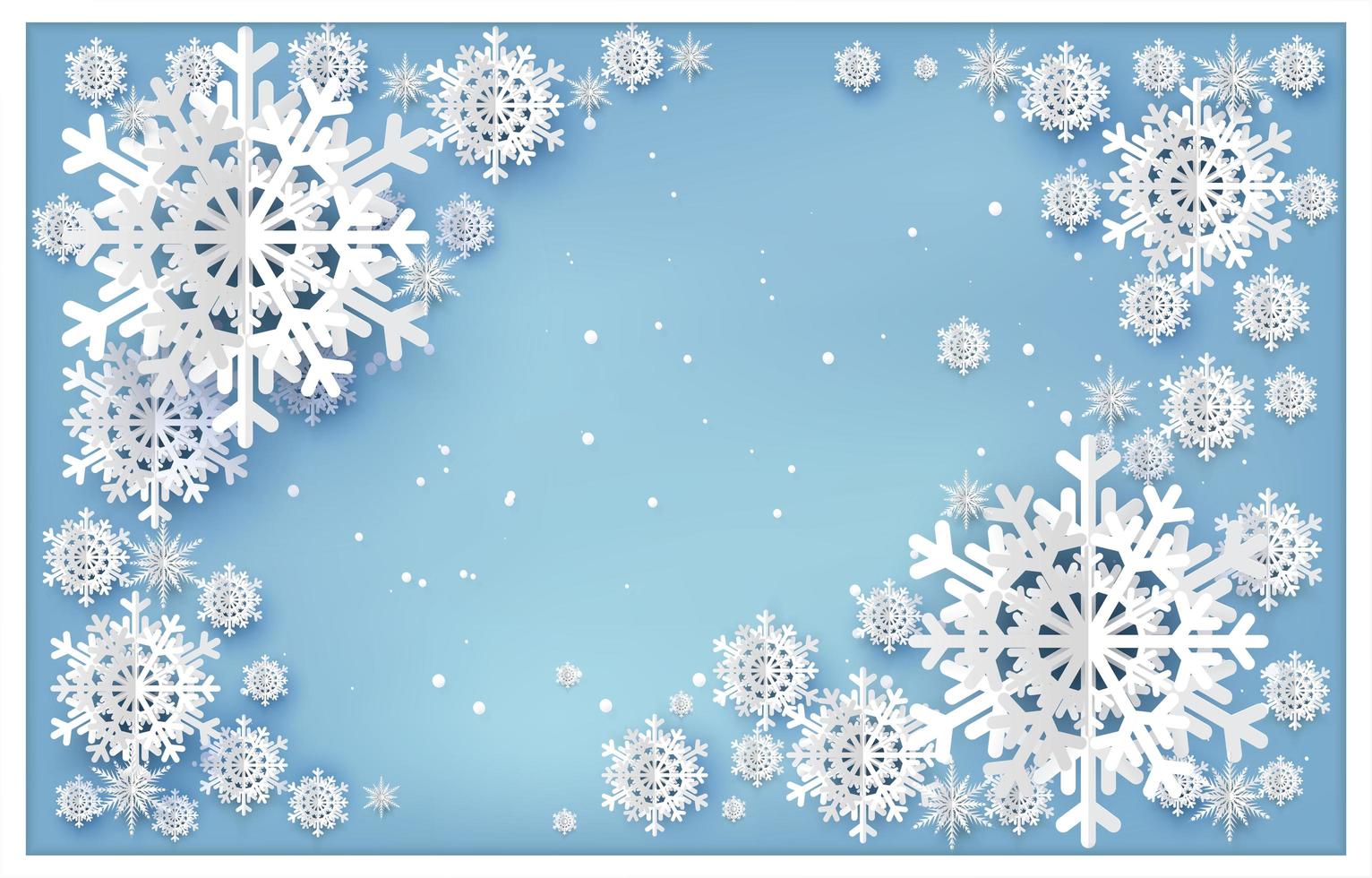 copos de nieve de arte de papel en degradado azul vector