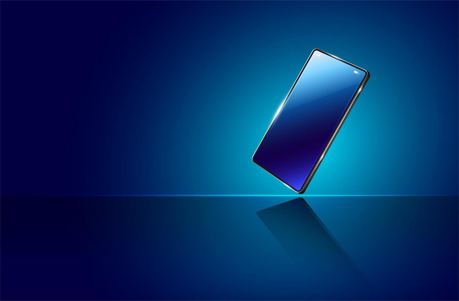 Realsitic mobile phone on glowing blue gradient vector