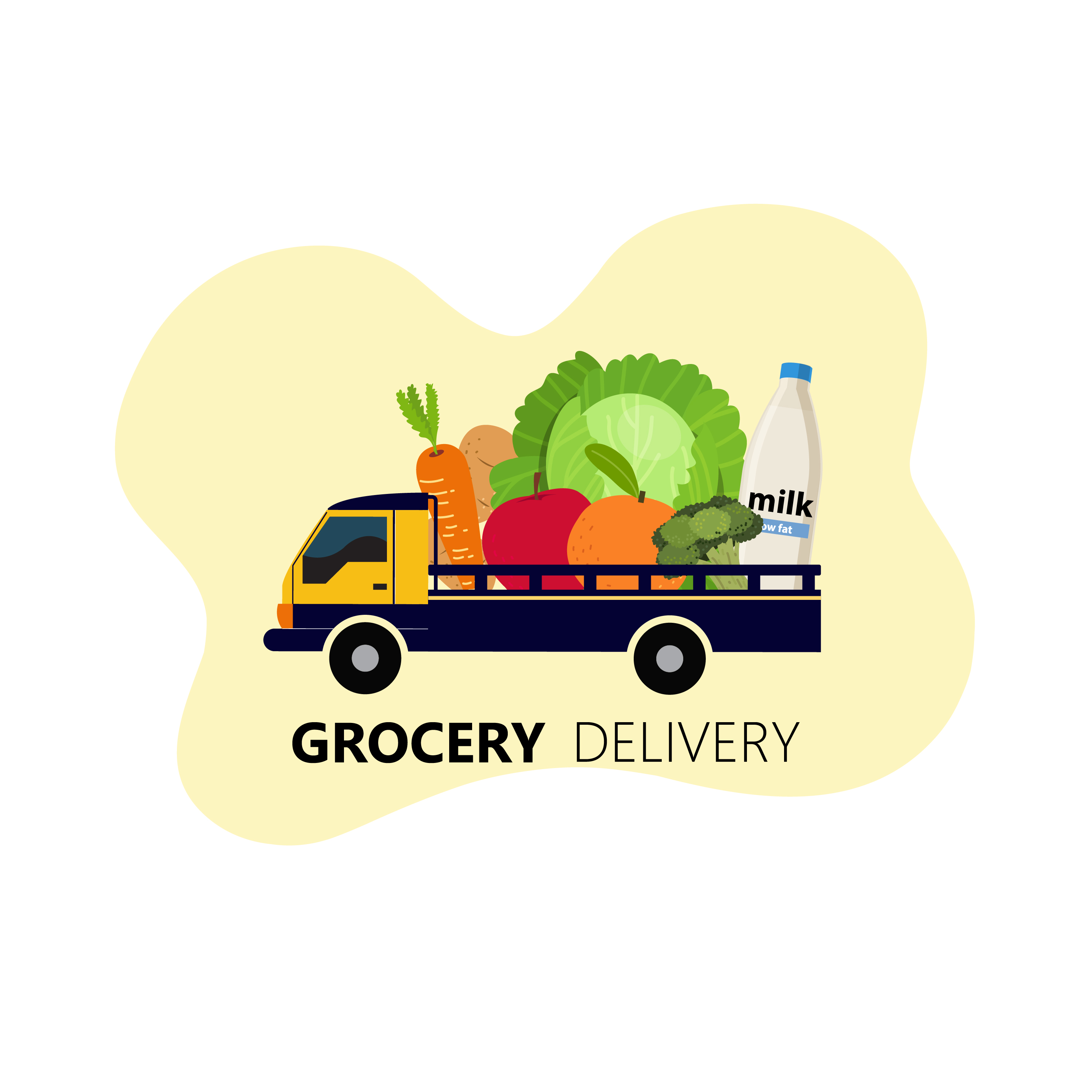 Grocery deliverydesign with truck carrying produce 1214541 Vector Art
