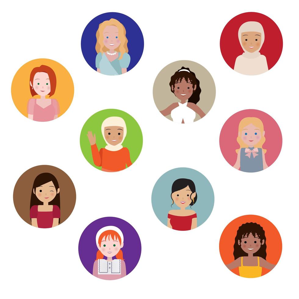 Woman and girl avatars in colorful circles vector