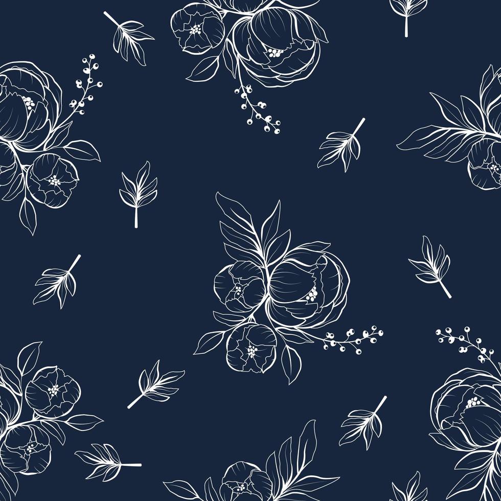 Floral line art seamless pattern vector