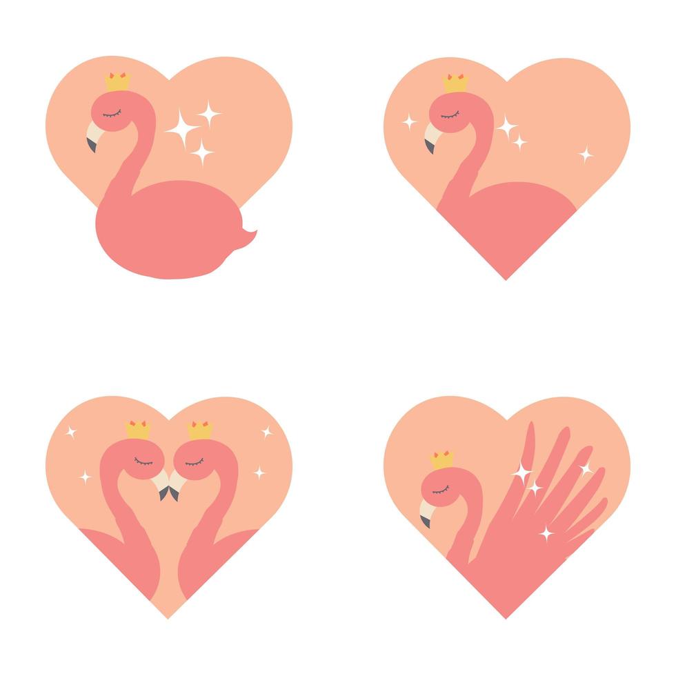 Flamingo Heart Logo Set vector