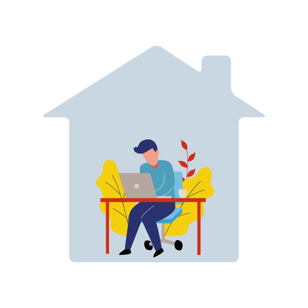 Man working at desk in house shape vector