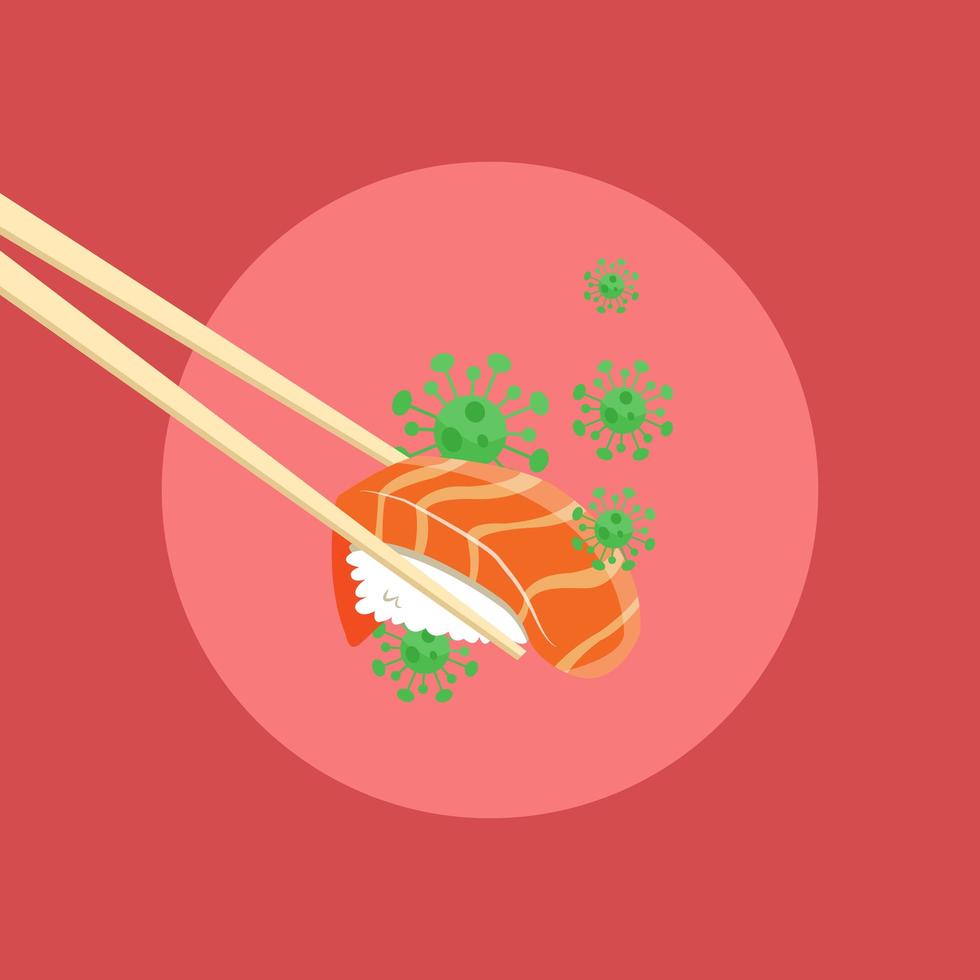 Salmon sushi and Coronavirus cells vector