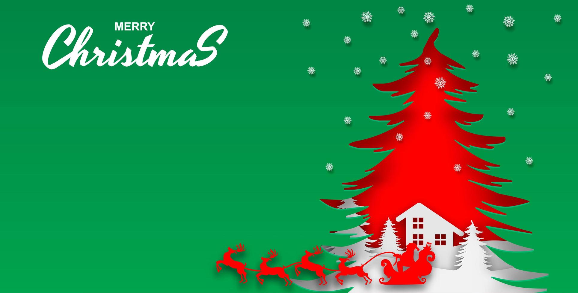 Merry Christmas Green Cut Paper Design  vector