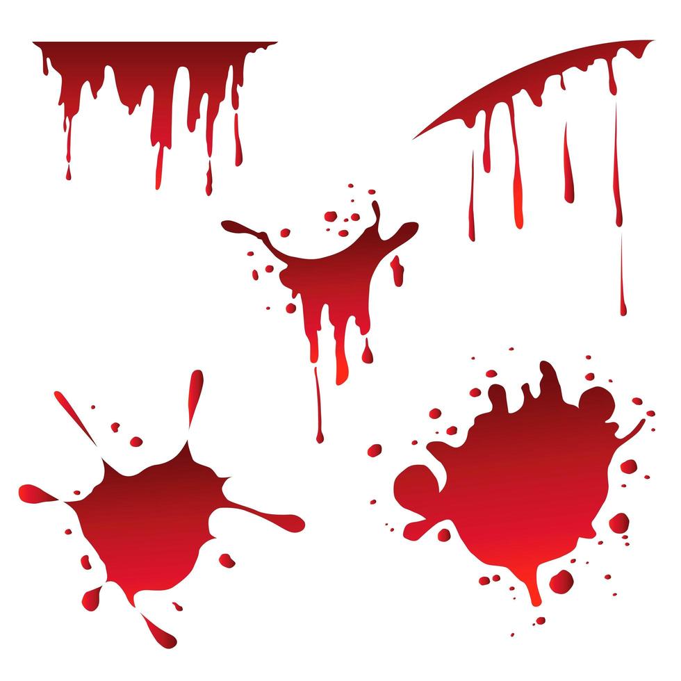 Set of Various Blood Splatters on White vector