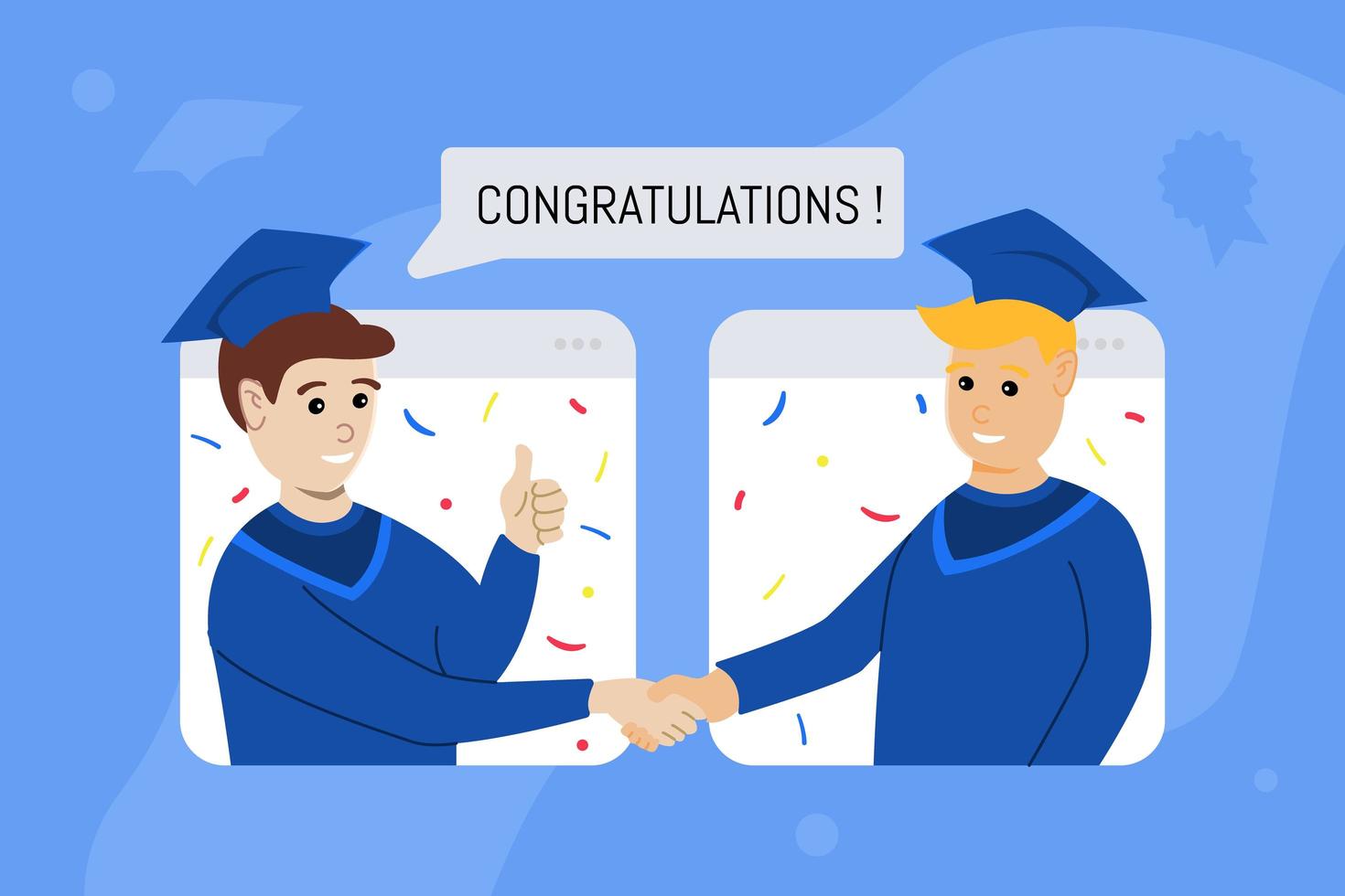Virtual graduation concept with two teenagers vector