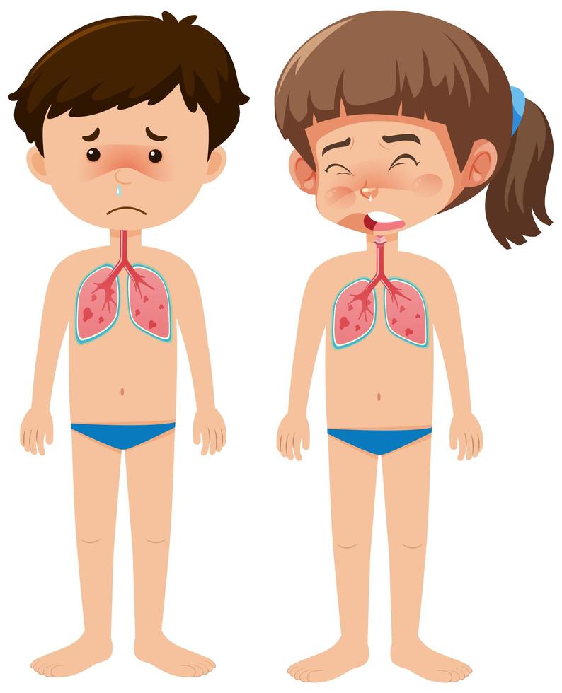 Sick boy and girl with coronavirus  vector