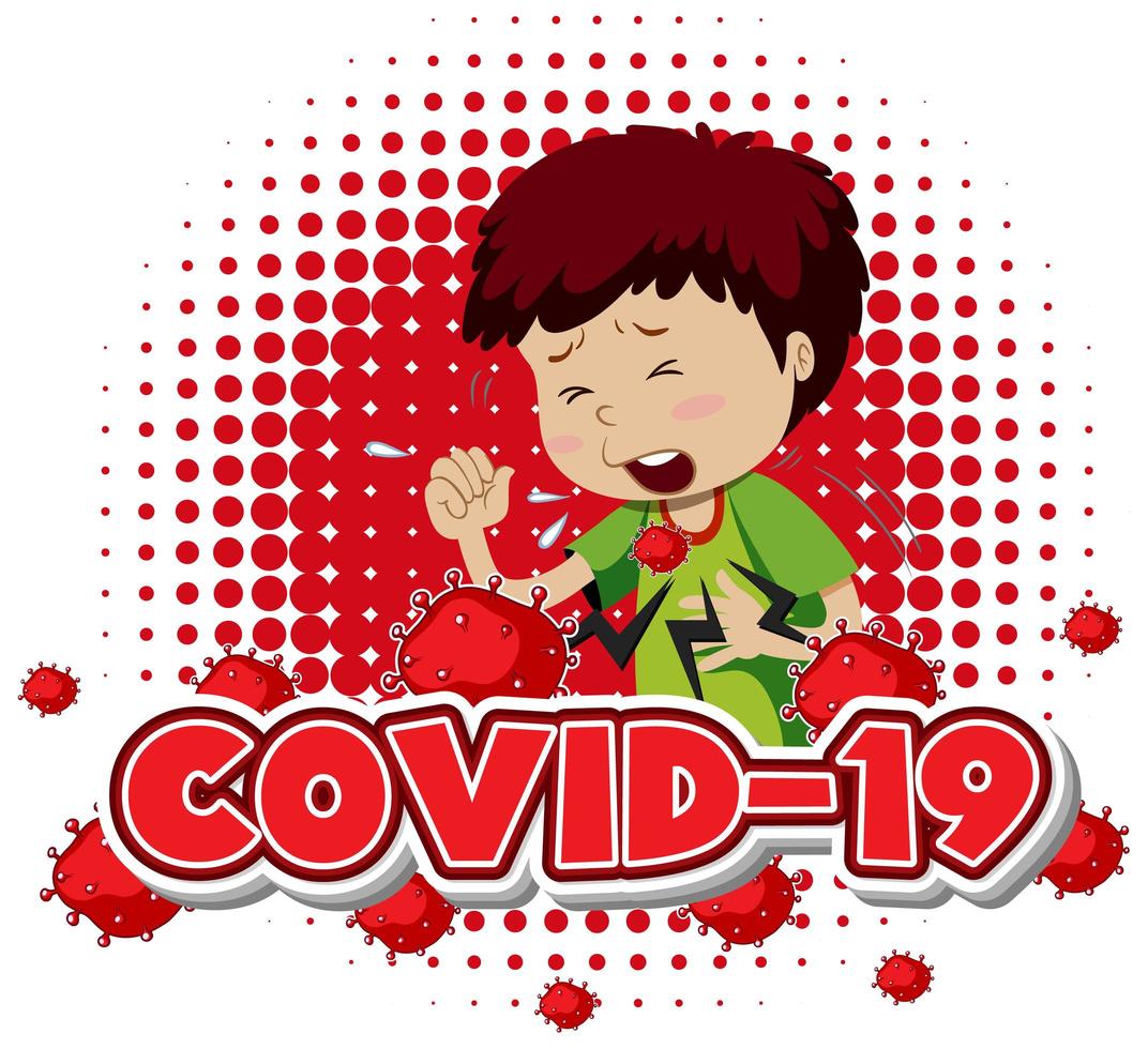 Covid 19 with sick boy coughing vector