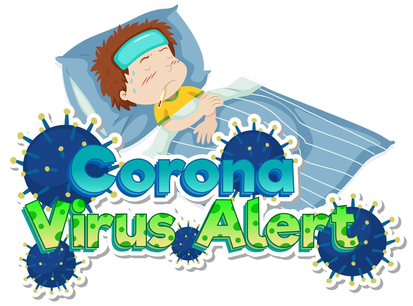 tema de coronavirus con niño enfermo en la cama vector