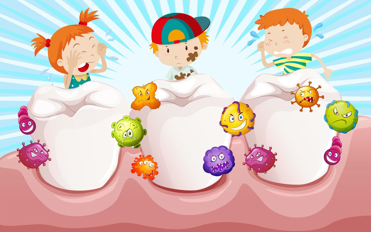 Children with dirty teeth vector