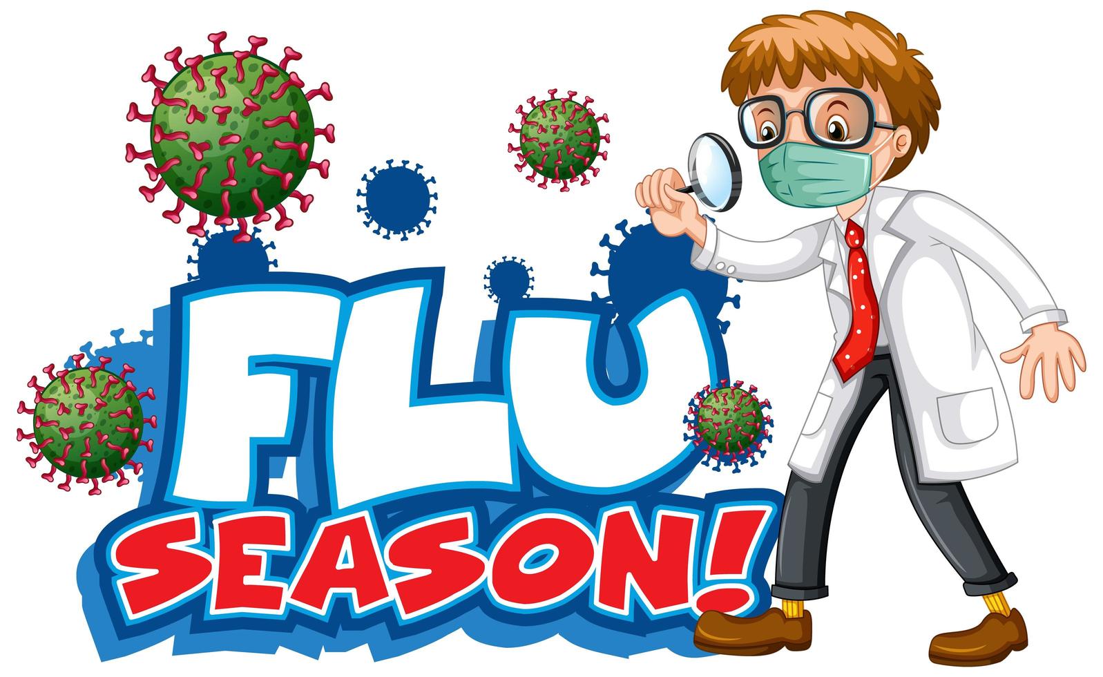 Flu season with doctor and virus cell vector