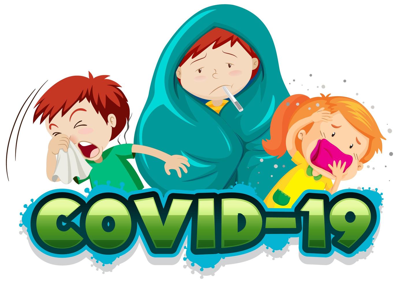 Covid 19 sign template with sick children vector