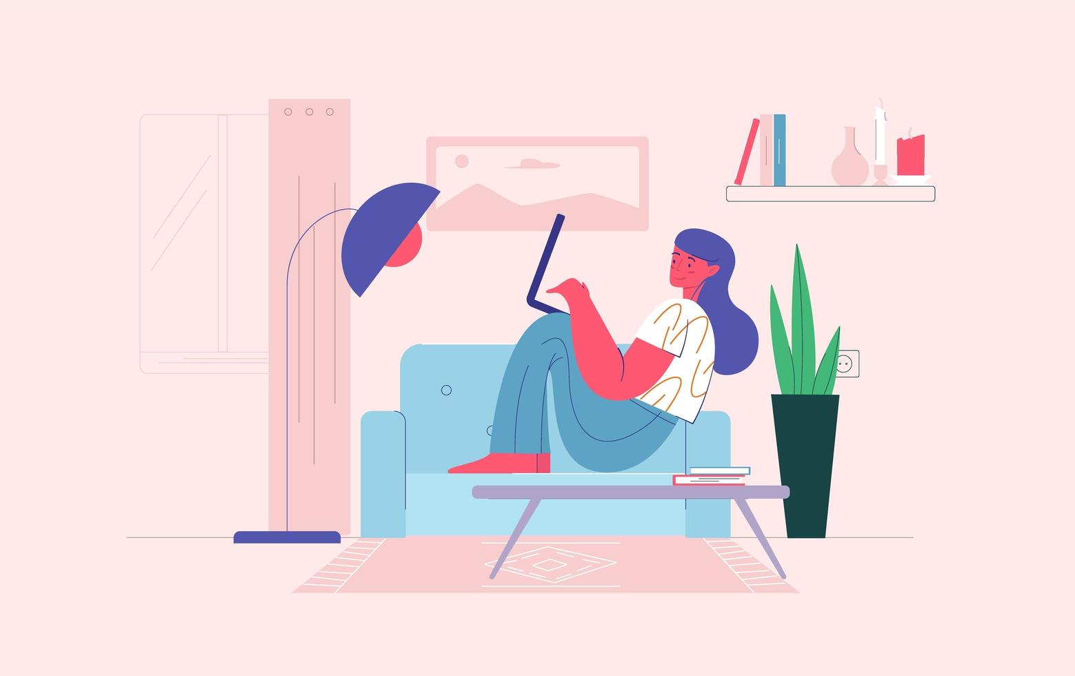 Woman working from home on laptop  vector