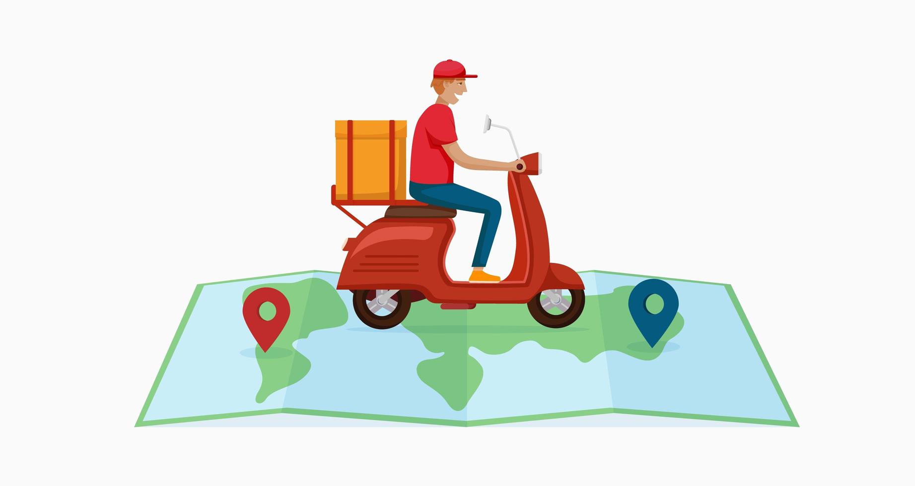 Cartoon male courier riding on map  vector