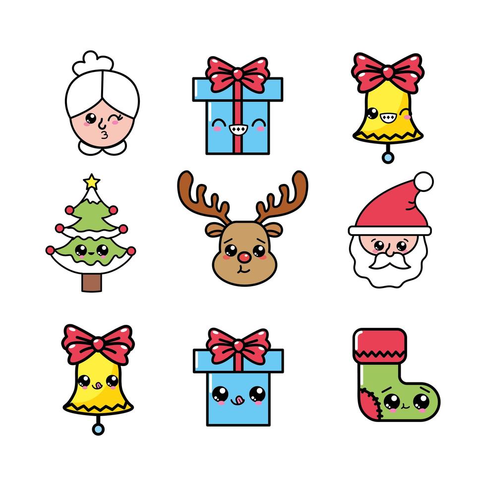 set merry Christmas celebration icons vector