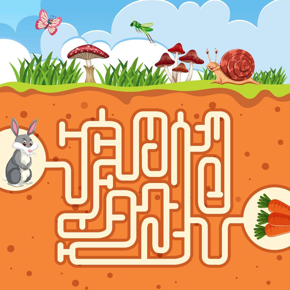 Rabbit maze game template vector