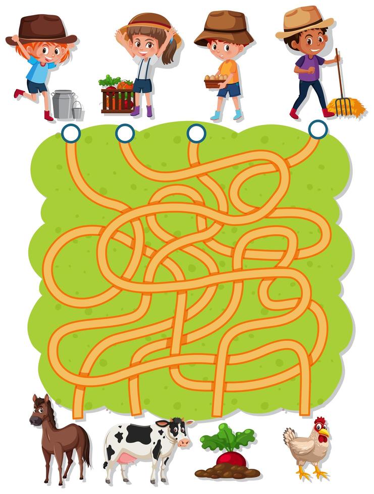 Farmer maze game template vector