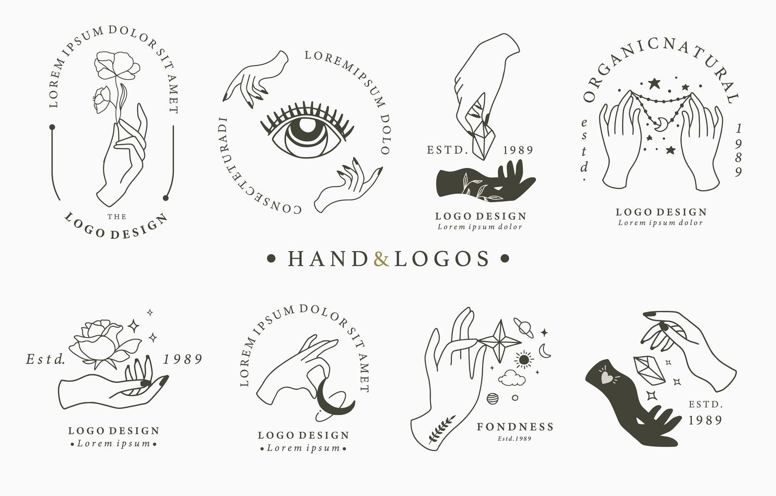 colección de logotipos con manos y diseño redondeado vector