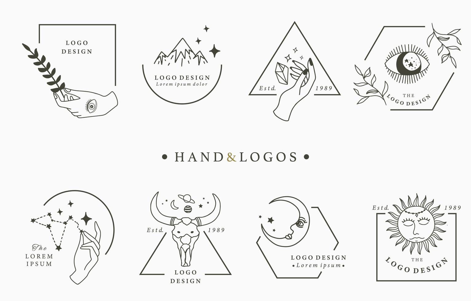 Logo collection with hands in geometric frames vector