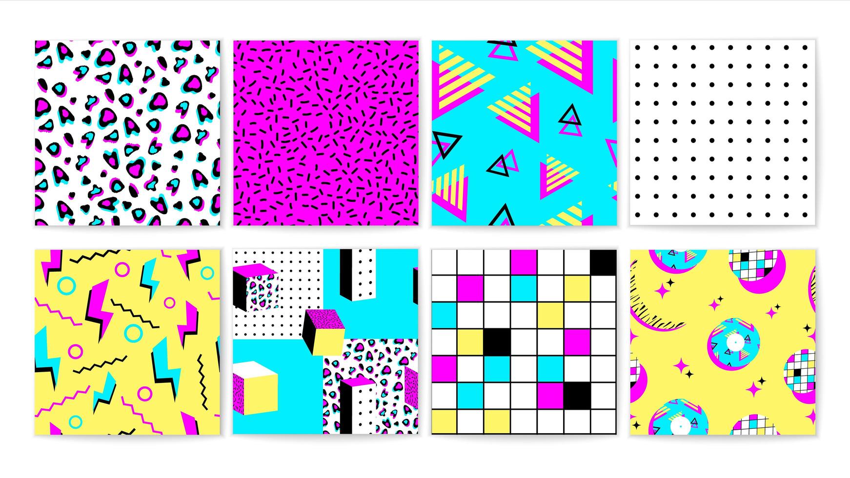 Set of bright 90s vibrant seamless pattern  vector